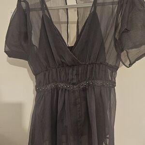 Love Stitch Charcoal Gray Empire Waist Two Layer Style Top